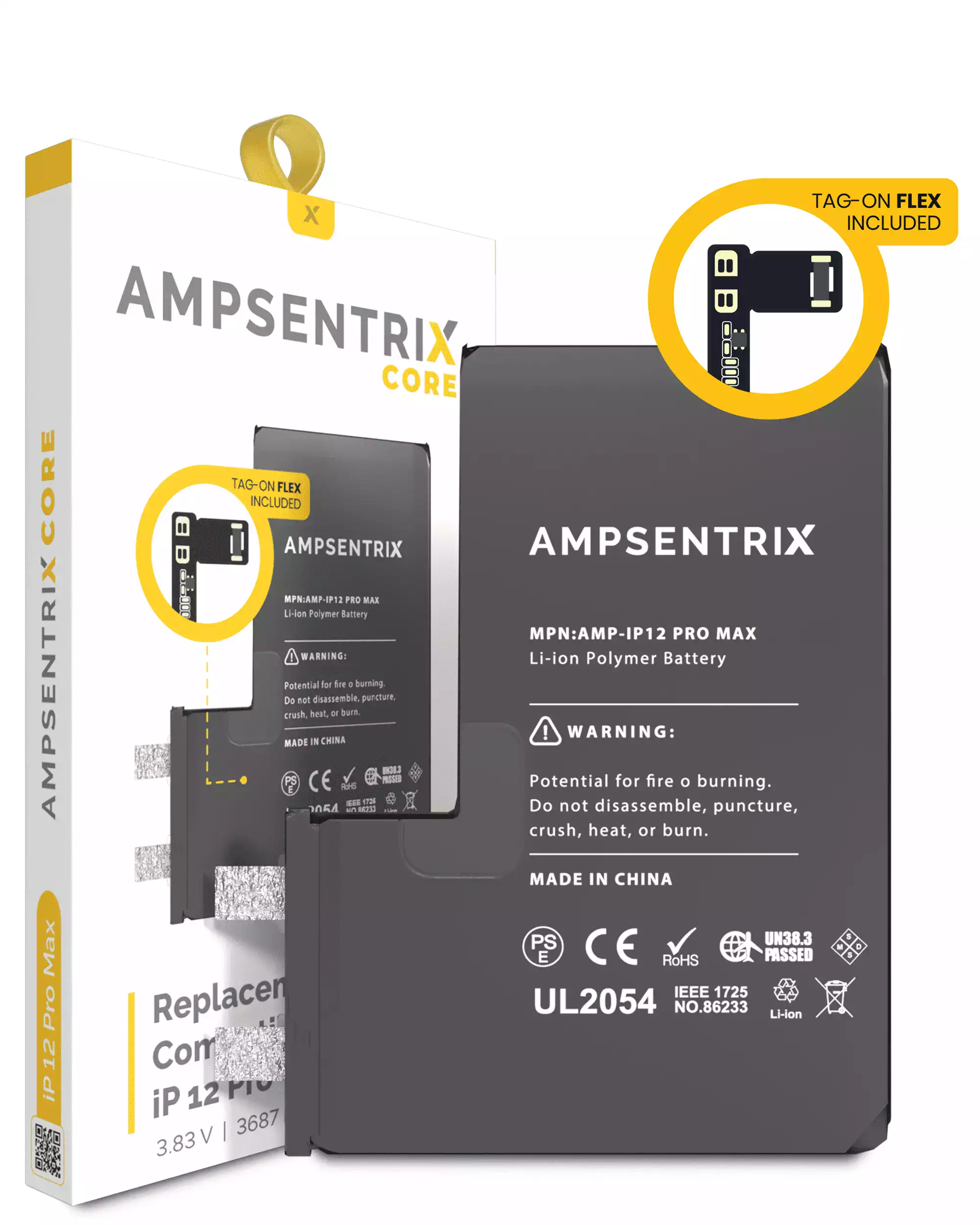 [107082071216] Núcleo de Batería de Repuesto con Flex Universal Tag-On Para iPhone 12 Pro Max (Requiere Soldadura por Puntos) (AmpSentrix Core)