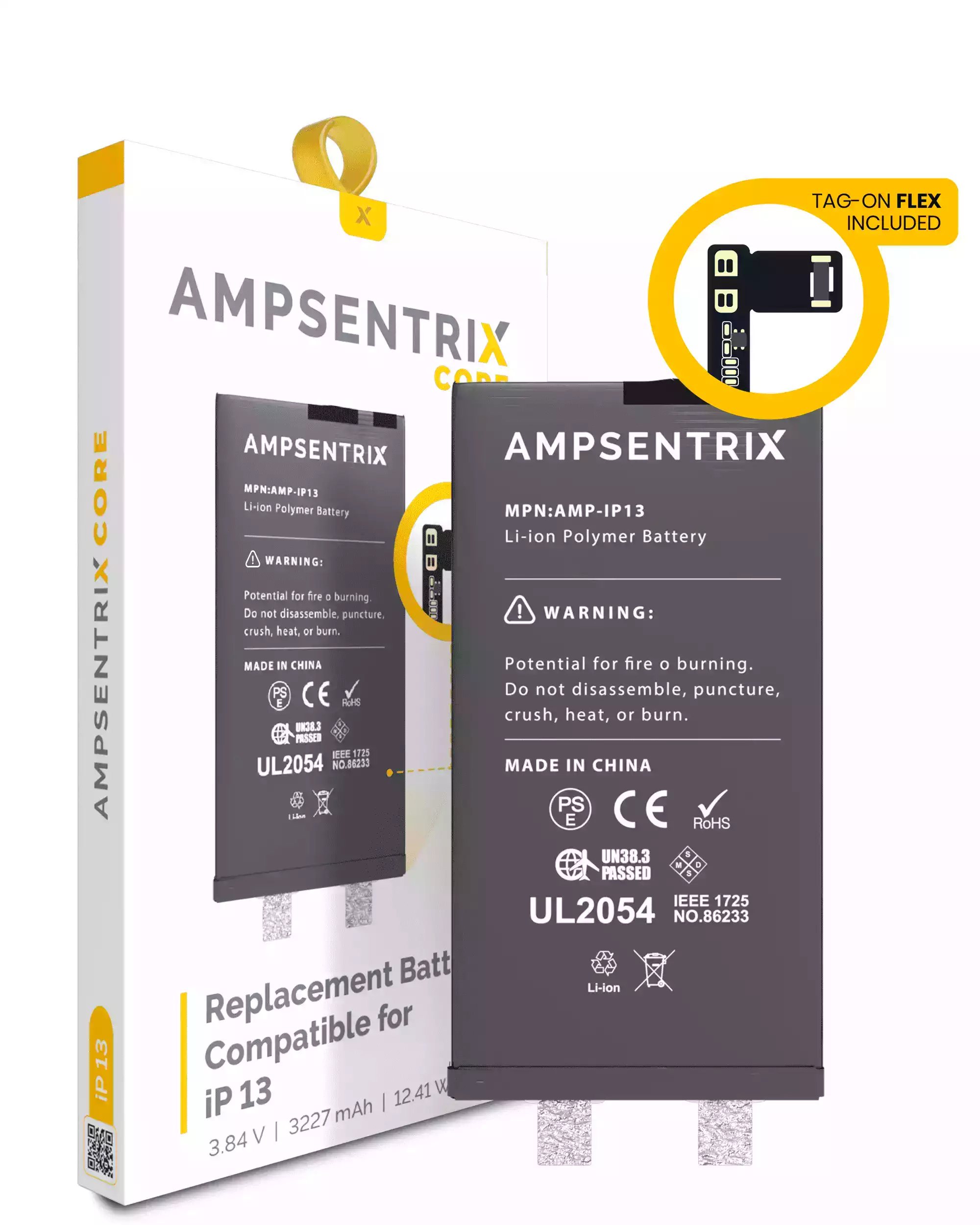 [107082071218] Núcleo de Batería de Repuesto con Flex Universal Tag-On Para iPhone 13 (Requiere Soldadura por Puntos) (AmpSentrix Core)