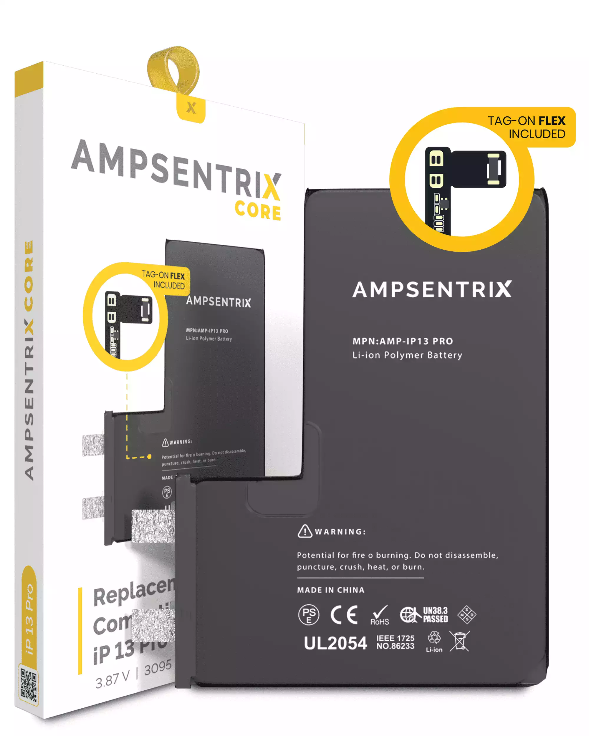 [107082071220] Núcleo de Batería de Repuesto con Flex Universal Tag-On Para iPhone 13 Pro (Requiere Soldadura por Puntos) (AmpSentrix Core)