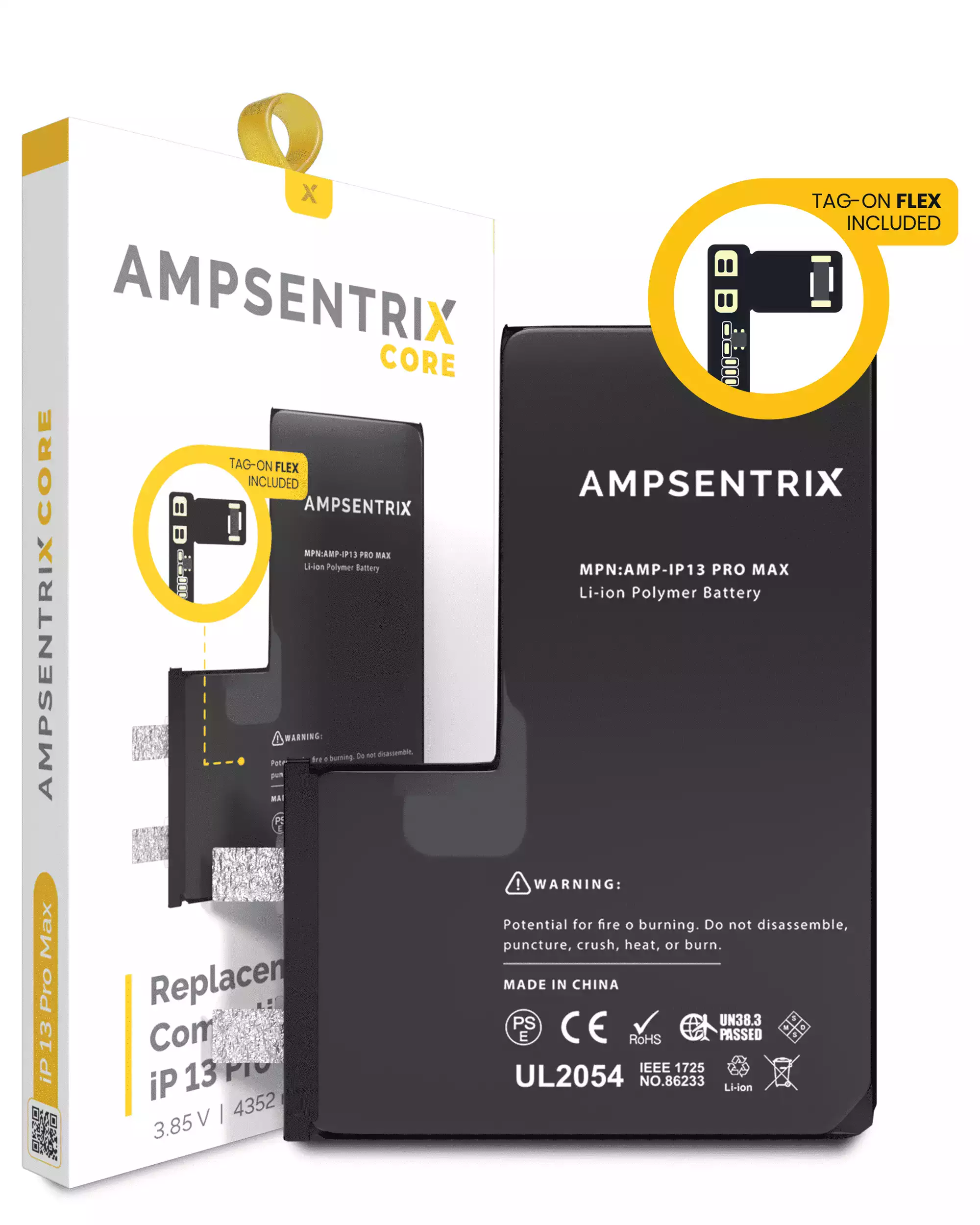 [107082071221] Núcleo de Batería de Repuesto con Flex Universal Tag-On Para iPhone 13 Pro Max (Requiere Soldadura por Puntos) (AmpSentrix Core)